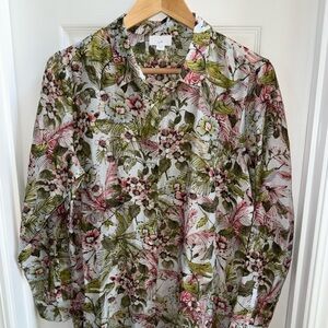Long Sleeve Silk Cotton Button Down Top Forest Floral  Fairy Womens MP Feminine